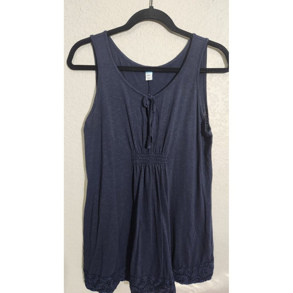 Old Navy Maternity Tank Top Womens Medium Blue In The Navy Lace Trim Sleeveless